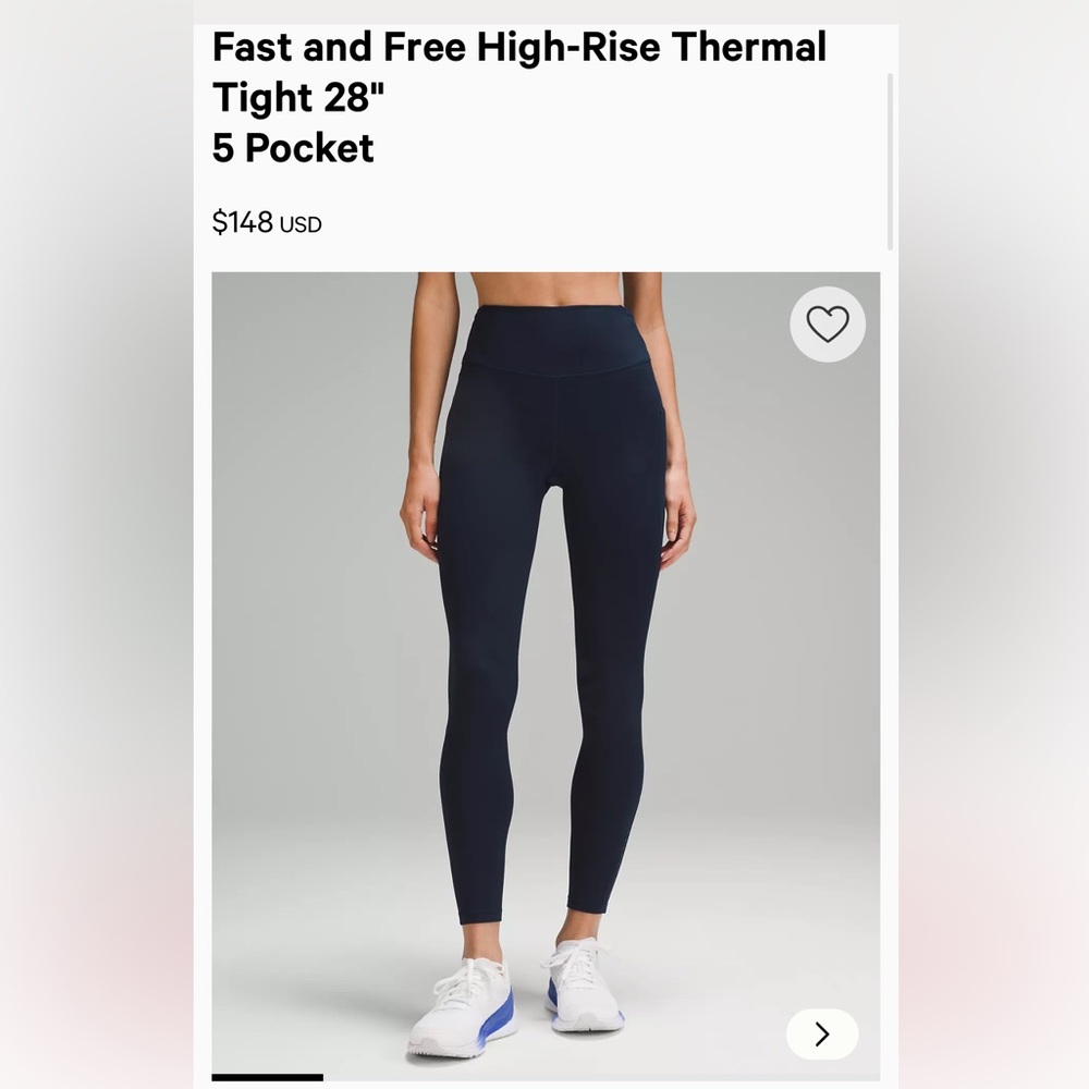 Lululemon Fast and Free High-Rise Thermal Tight 28" size 8 Navy